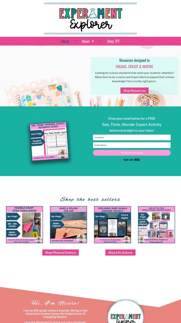 Experiment Explorer website, a middle school science curriculum website
