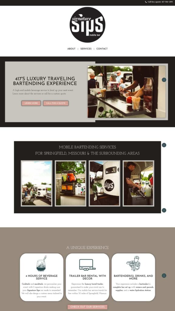 Signature Sips website, a mobile bartending service in Springfield, Missouri