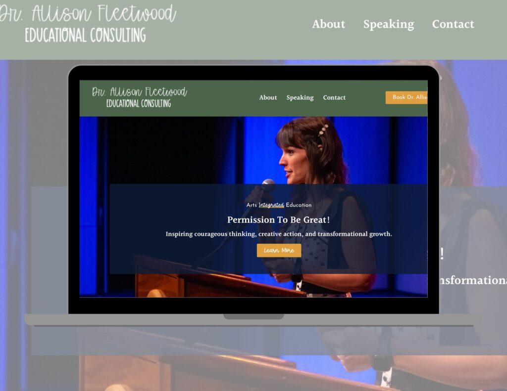 screenshot of Dr. Allison Fleetwood Motivational Speaker and Educator's website