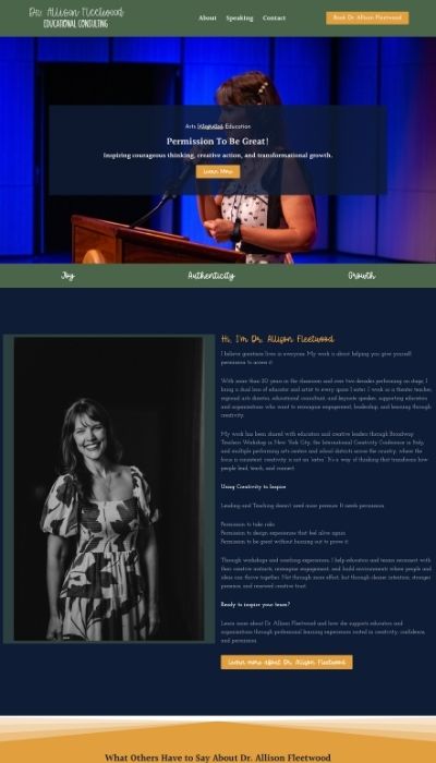 screenshot of Dr. Allison Fleetwood Motivational Speaker and Educator's website